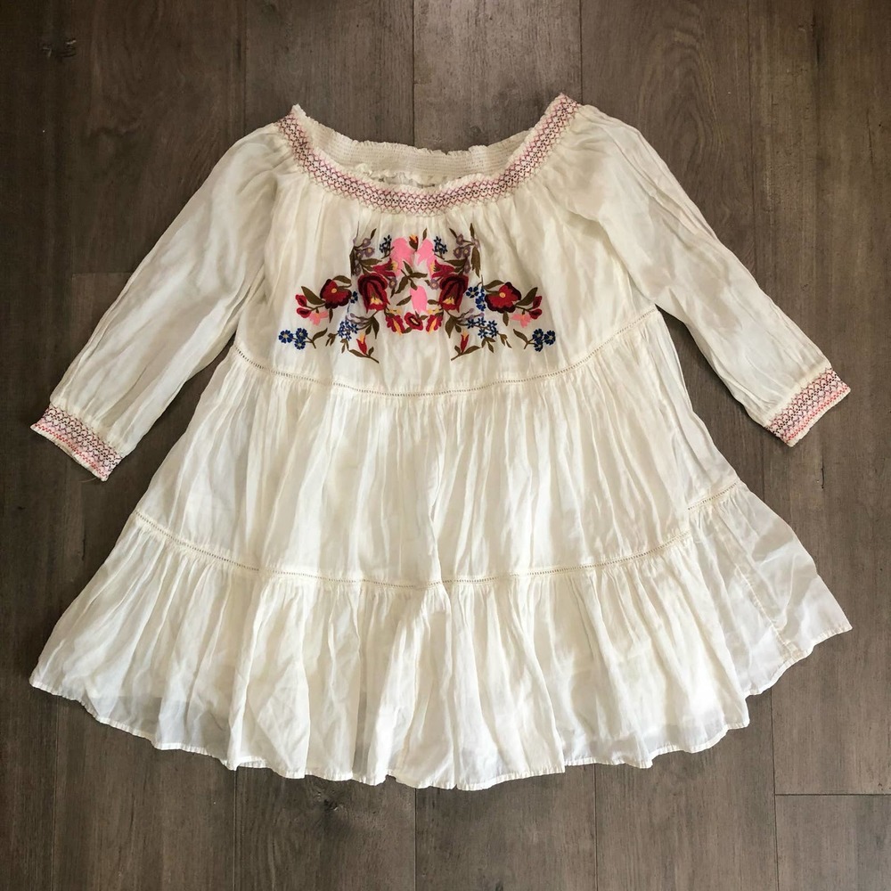 Free People Ivory Sunbeams Boho Embroidered Dress S